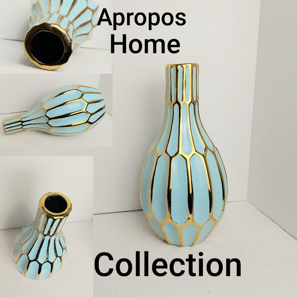 Apropos home collection blue & gold detail vase